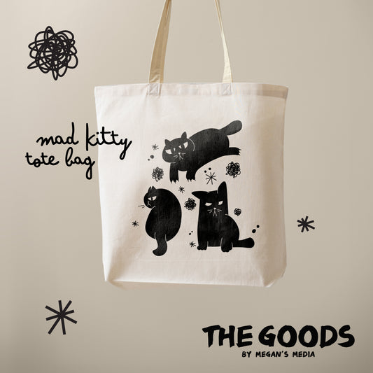 Bag - Mad Kitty Canvas Tote with silly kitties